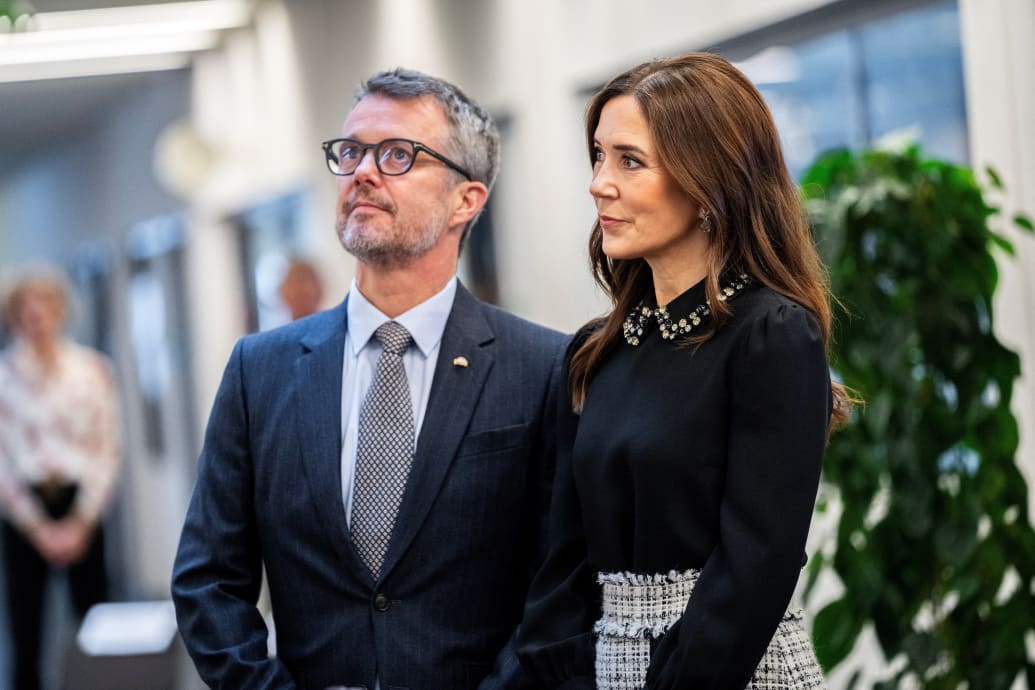Crown Prince Frederik and Crown Princess Mary of Denmark during a visit at the University of Copenhagen, Denmark, November 7, 2023.