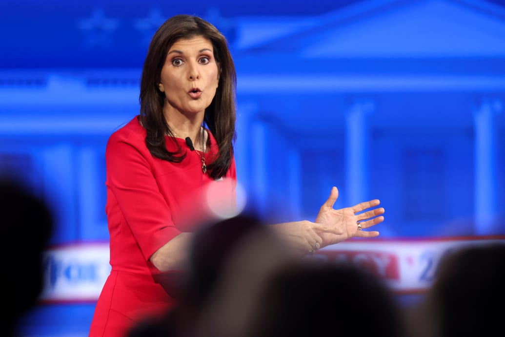 Republican presidential candidate Nikki Haley speaks during a Fox News Channel town hall.