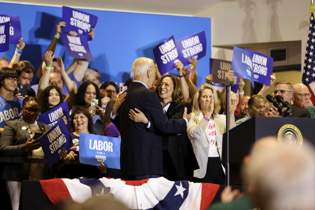 Biden hugging Harris