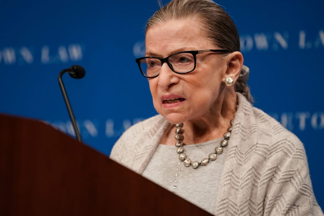 Ruth Bader Ginsburg delivers remarks during a discussion hosted by the Georgetown University Law Center in Washington, D.C., U.S., September 12, 2019.