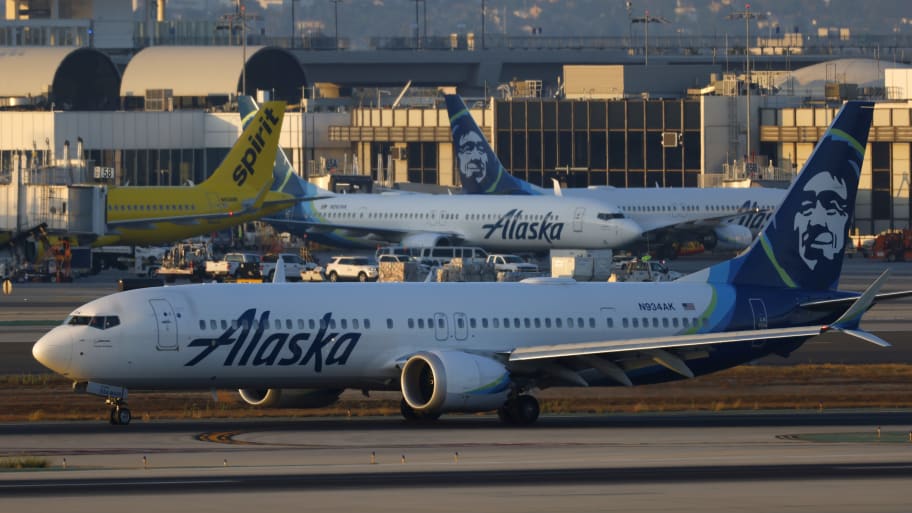 An Alaska Airlines Boeing 737 MAX 9 taxis at Los Angeles International Airport after arriving from Seattle on Sept. 1, 2024, in Los Angeles, California.