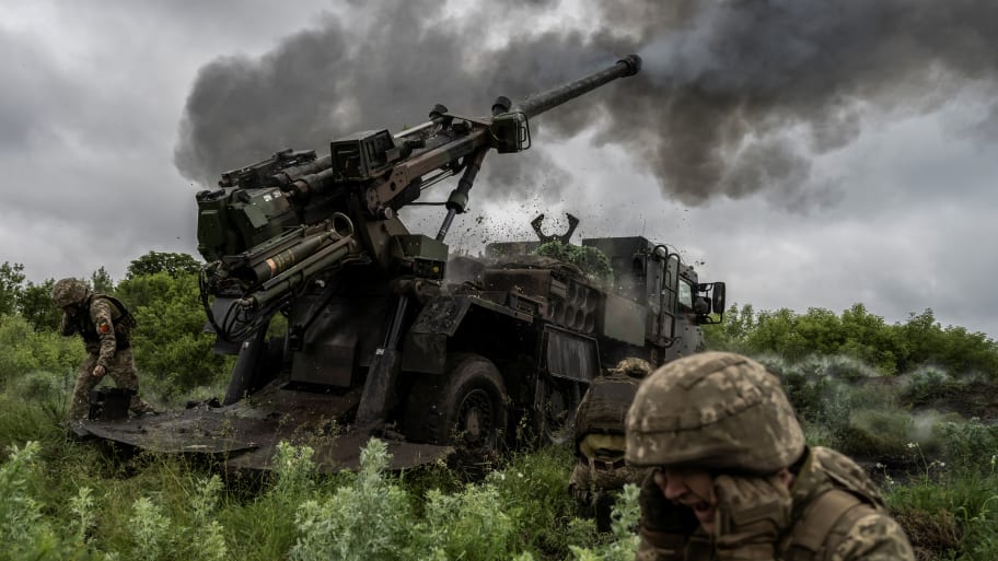 Ukrainian service members of the 55th Separate Artillery Brigade fire a Caesar self-propelled howitzer toward Russian troops near the town of Avdiivka in Donetsk region, Ukraine, May 31, 2023.