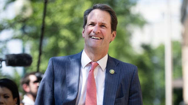 Rep. Jim Himes (D-CT) leaves a meeting of the House Democratic Caucus about the candidacy of President Joe Biden at the Democratic National Committee on July 9, 2024.