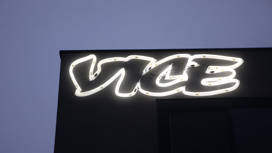 Vice Media offices display the Vice logo at dusk on February 1, 2019 in Venice, California.