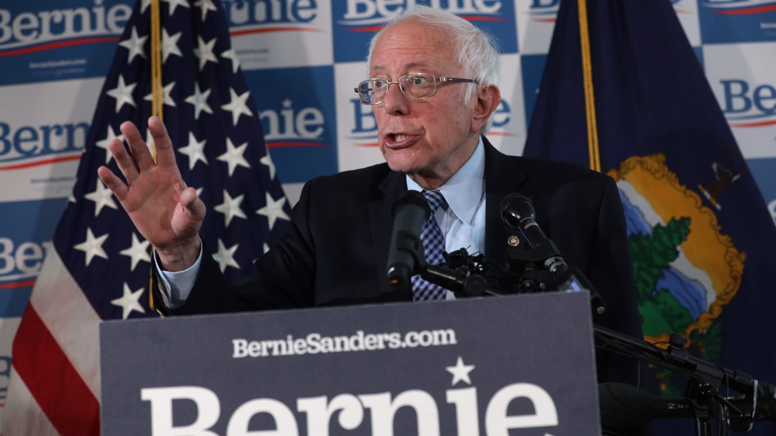 Sen. Bernie Sanders (I-VT) speaks to members of the media during a briefing at his campaign office in Burlington Vermont on March 4, 2020.