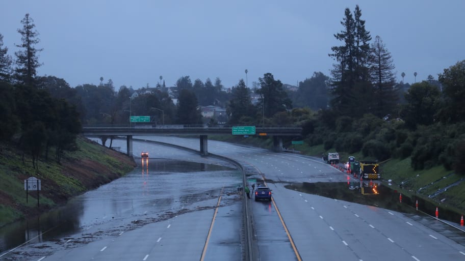 A flooded interstate in Oakland, California.