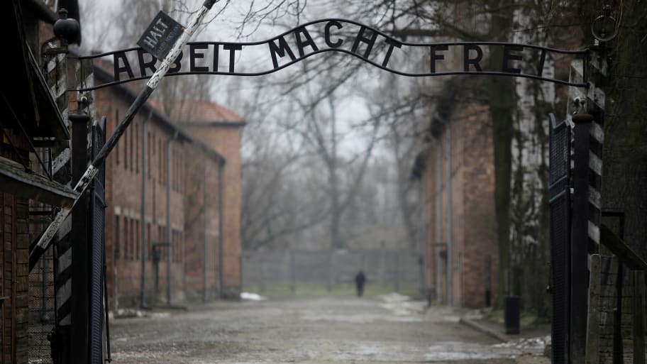 The Auschwitz gate in Oswiecim, Poland, on Jan. 25, 2021.