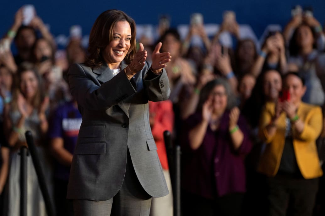 U.S. Vice President Kamala Harris greets her audience before discussing reproductive rights on the second anniversary of Roe v. Wade being overturned, in Phoenix, Arizona, U.S. June 24, 2024.  