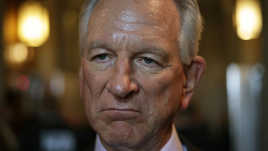 Sen. Tommy Tuberville (R-AL) speaks to members of the press at the U.S. Capitol on Nov. 15, 2023, in Washington, D.C. 