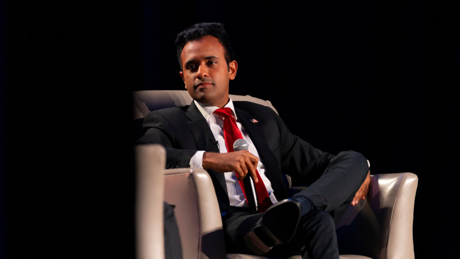 Republican presidential candidate Vivek Ramaswamy attends the Erick Erickson's conservative political conference.