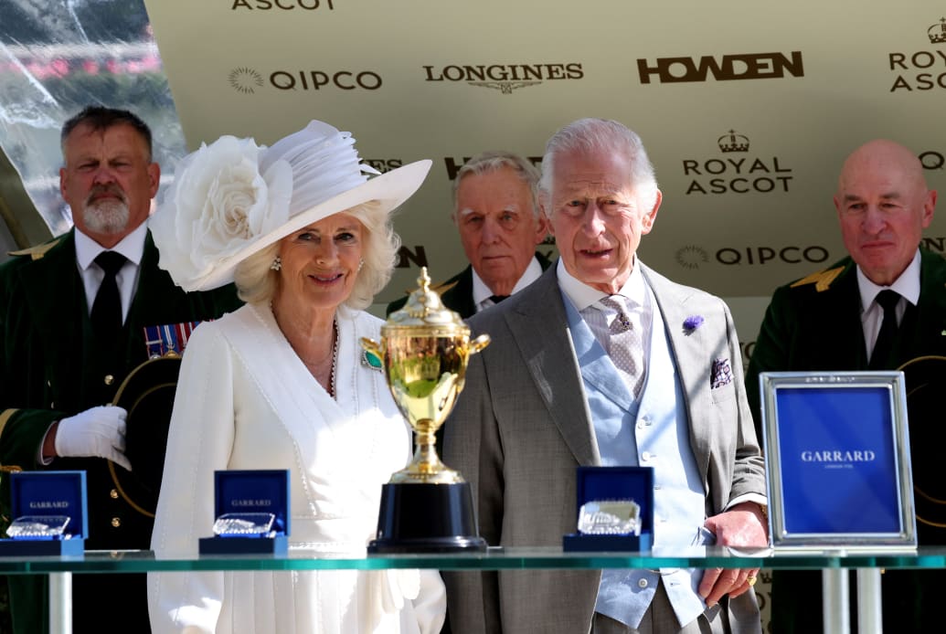 King Charles and Queen Camilla before the presentation for the 16:25 Gold Cup.