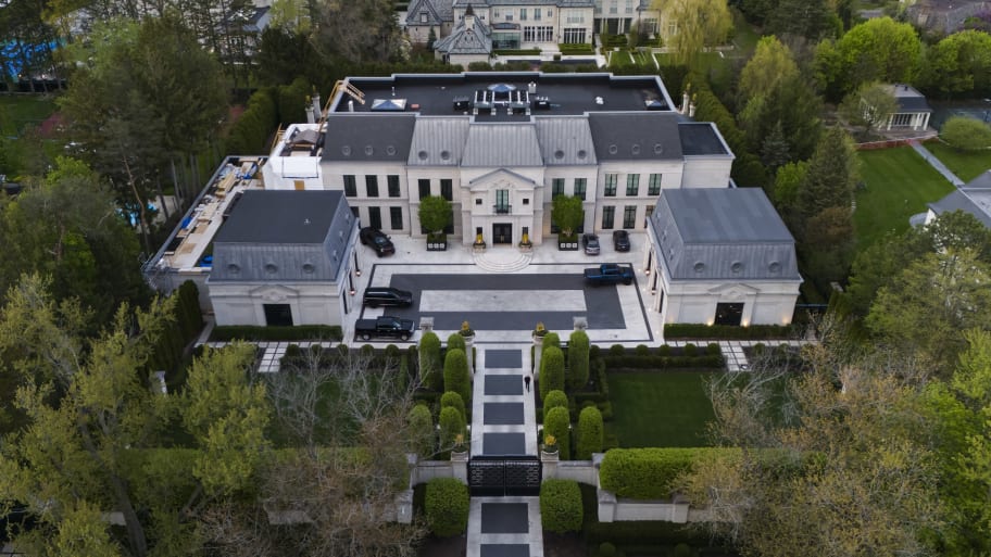 An aerial view shows the home of Canadian rapper Drake in Toronto, Canada, on May 7, 2024.