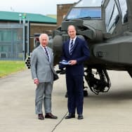 King Charles III and Prince William, Prince of Wales during the official handover in which King Charles III passes the role of Colonel-in-Chief of the Army air corps to Prince William, Prince of Wales