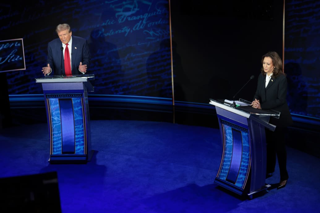 Donald Trump, left, and Kamala Harris at ABC debate.