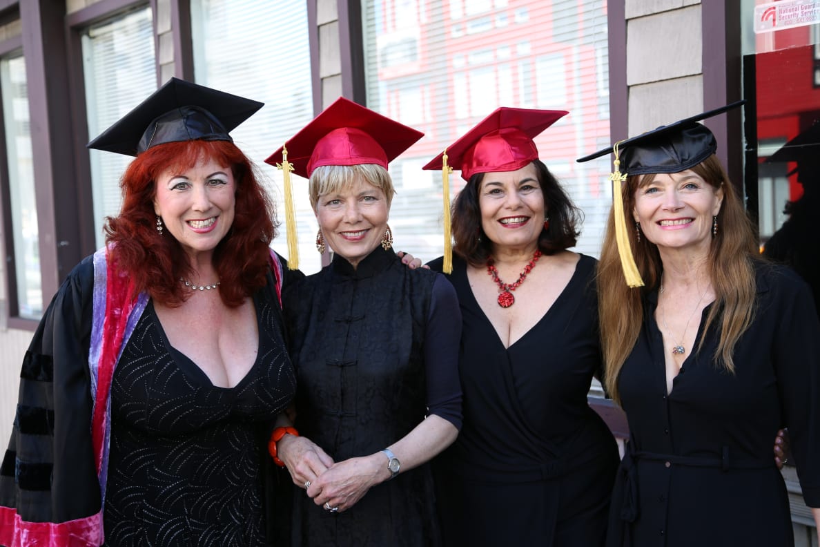 Members of Club 90 after receiving Doctor of Human Sexuality degrees from the Institute for the Advanced Study of Human Sexuality, 2014. Gloria, who died earlier that year, received the title posthumously.