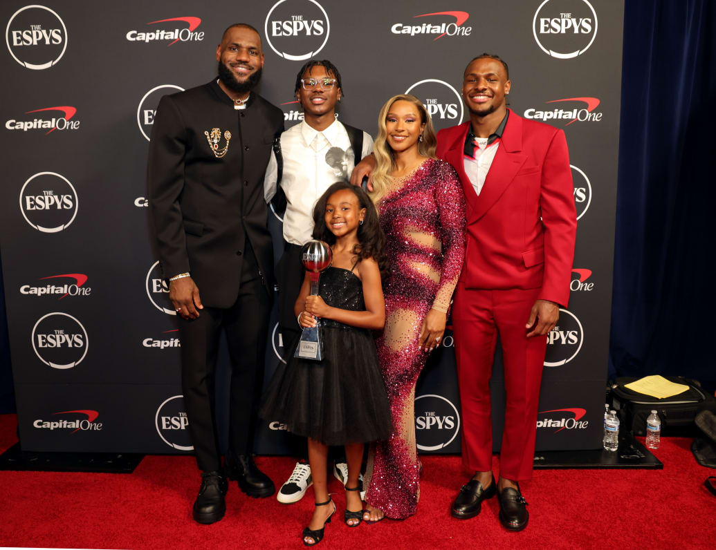 LeBron James pictured with son Bryce, daughter Zhuri, wife Savannah, and son Bronny at the ESPY Awards in July.