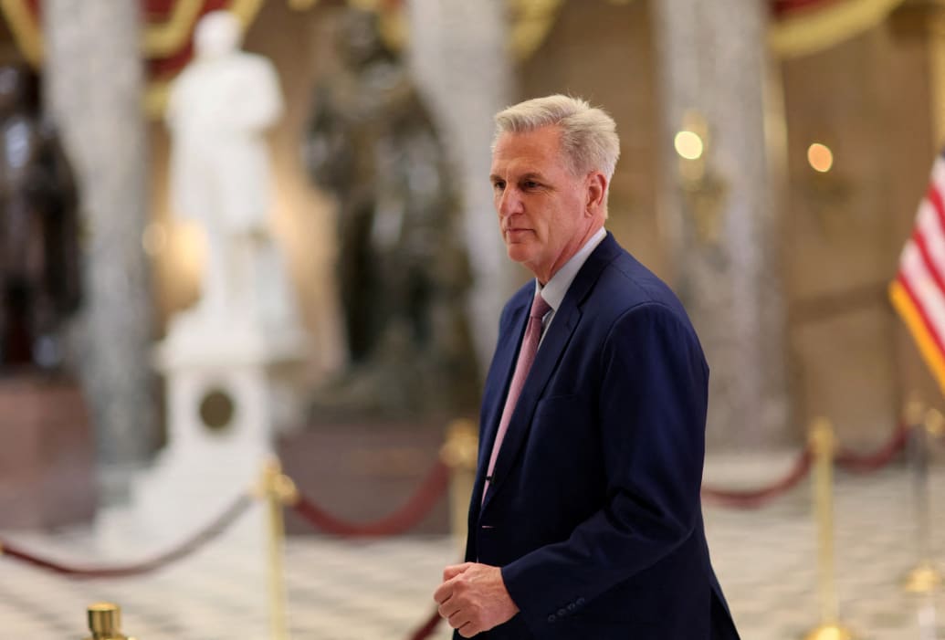 Speaker Kevin McCarthy walks through Statuary Hall in the U.S. Capitol building