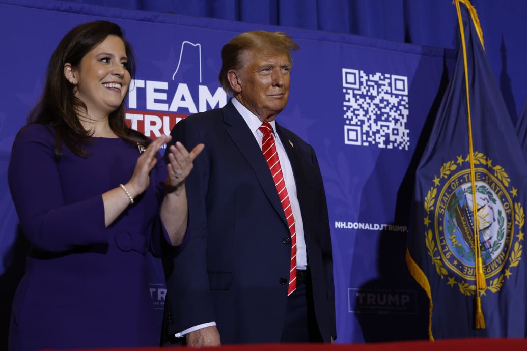 Rep. Elise Stefanik (R-NY) with Donald Trump during a campaign rally in January in Concord, New Hampshire.