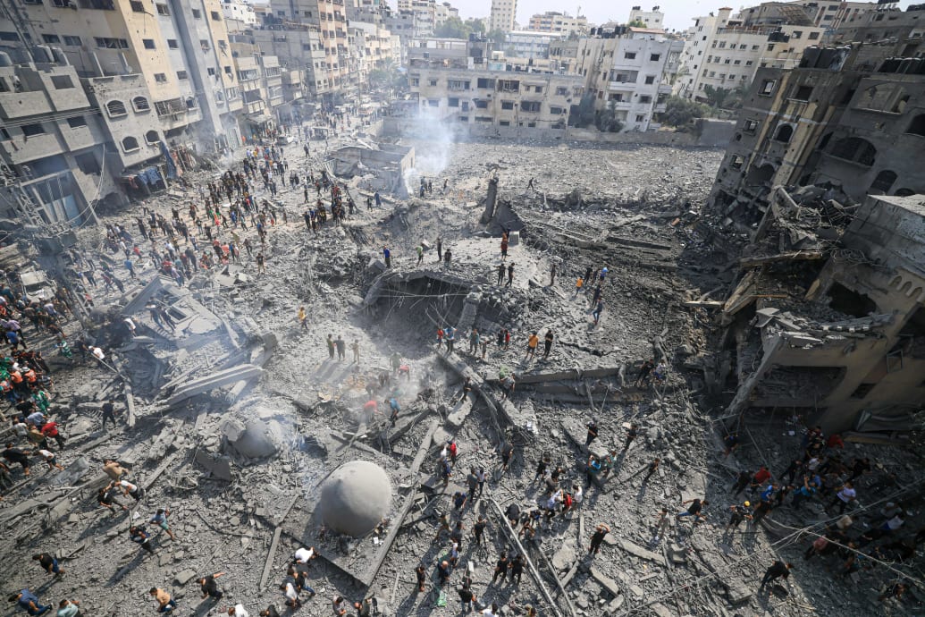 A photo of bomb damage following an Israeli airstrike on the Sousi mosque