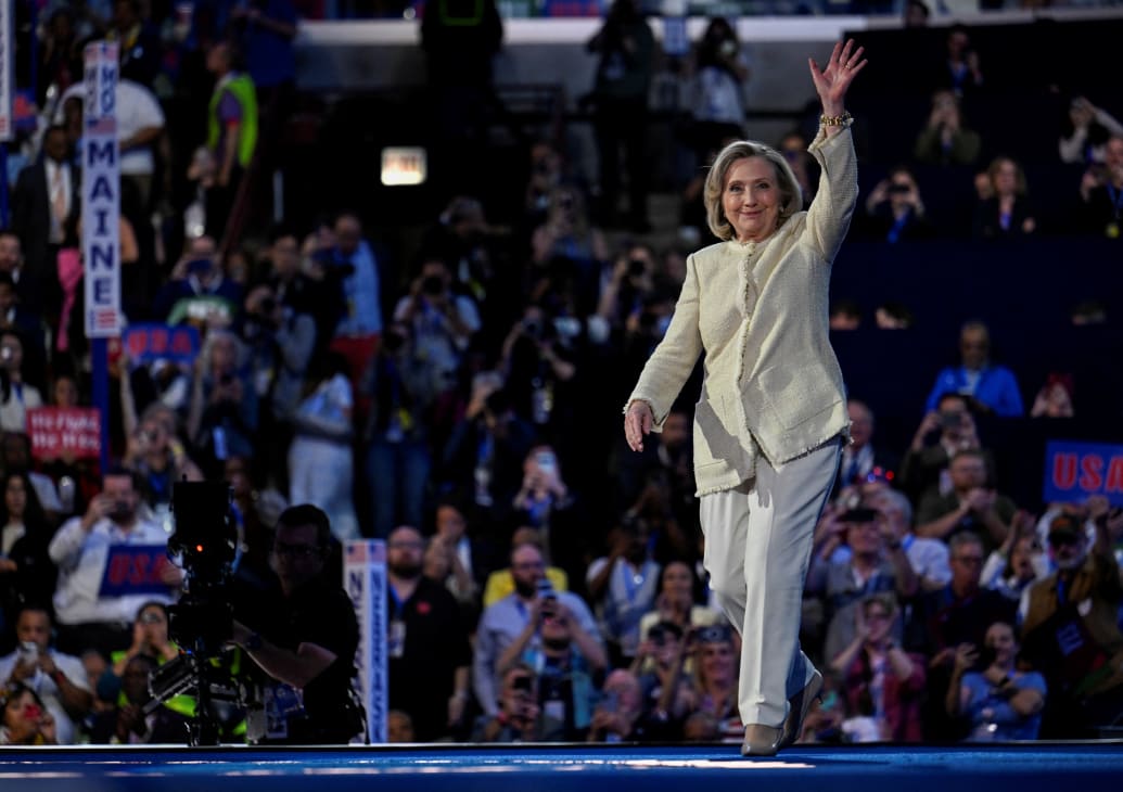 Hillary Clinton in white at the DNC