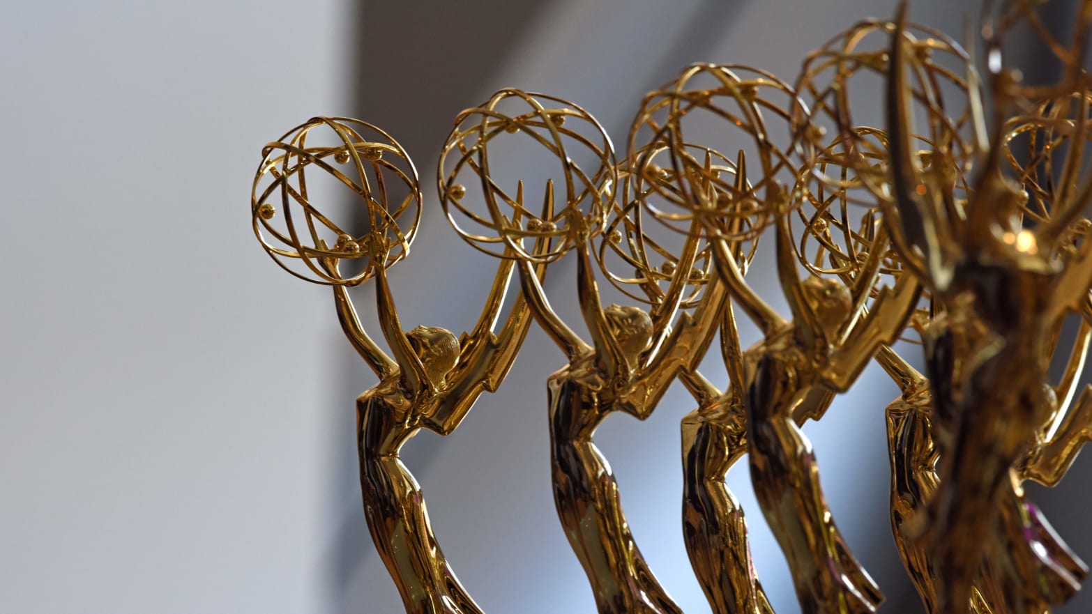 A photo of Emmy trophies.