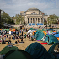 A pro-Palestinian encampment at the Columbia University on April 28, 2024, in New York City.