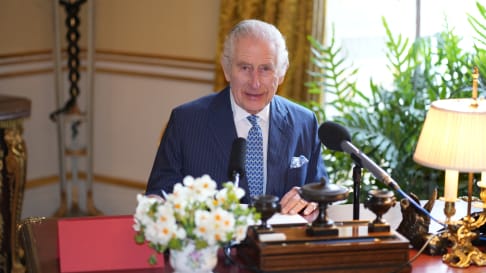 Britain's King Charles during the recording of his audio message for the Royal Maundy Service