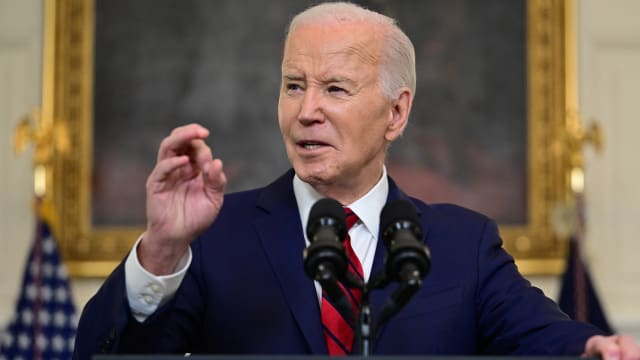US President Joe Biden speaks after signing the foreign aid bill at the White House in Washington, DC, on April 24, 2024. 
