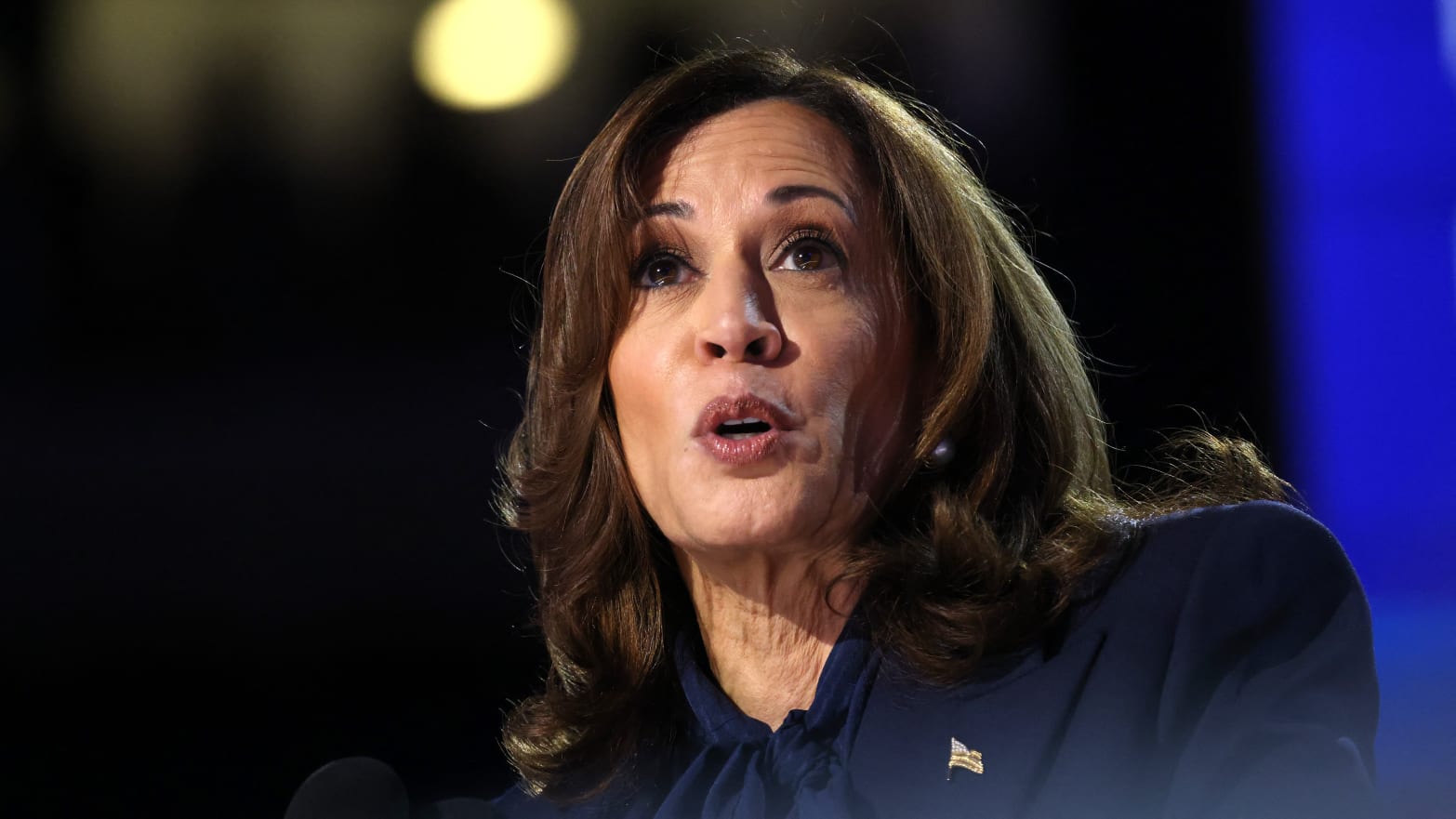 Kamala Harris speaks on stage at an event.