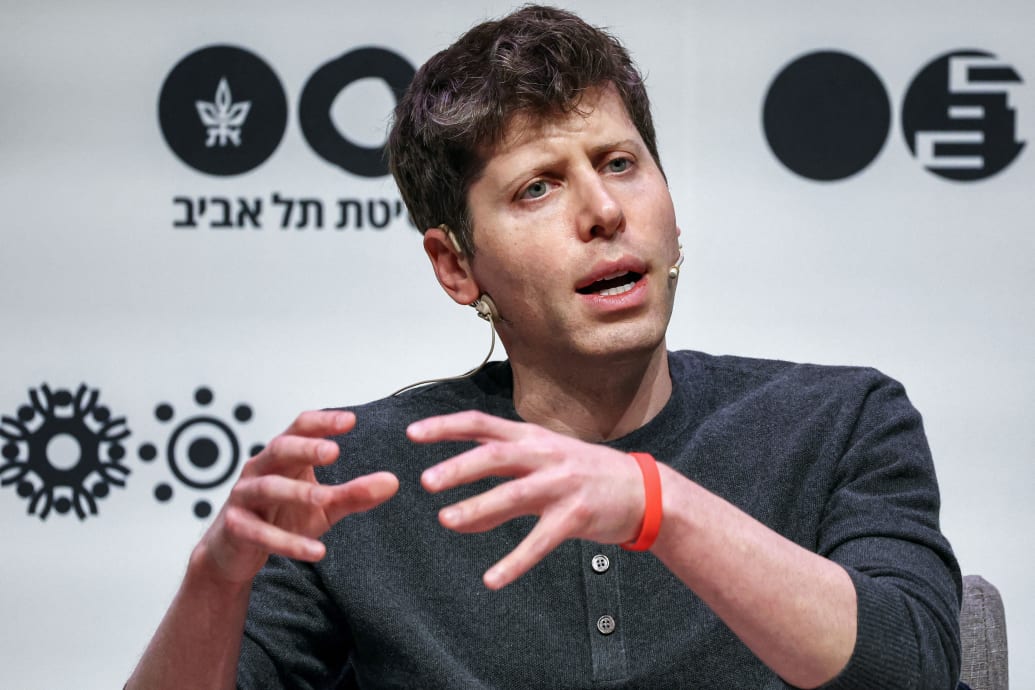 A photograph of Sam Altman, US entrepreneur, investor, programmer, and founder and CEO of artificial intelligence company OpenAI, speaking at Tel Aviv University in Tel Aviv on June 5, 2023.