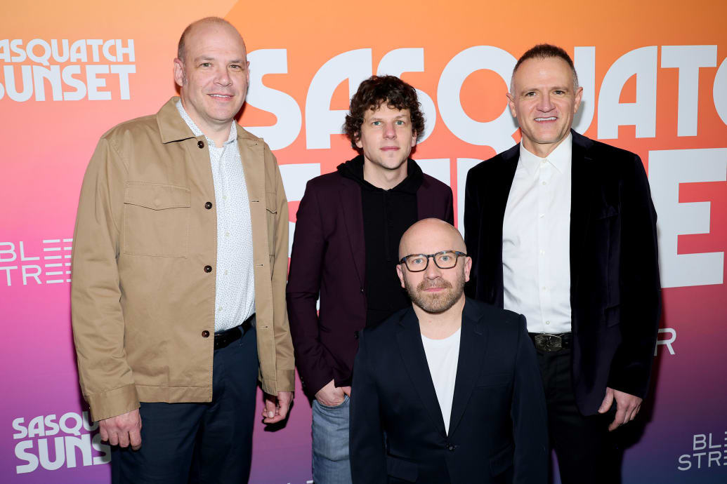 Nathan Zellner, Jesse Eisenberg, Christophe Zajac-Denek, and David Zellner attend the "Sasquatch Sunset" New York Premiere at Metrograph on April 01, 2024 in New York City. 