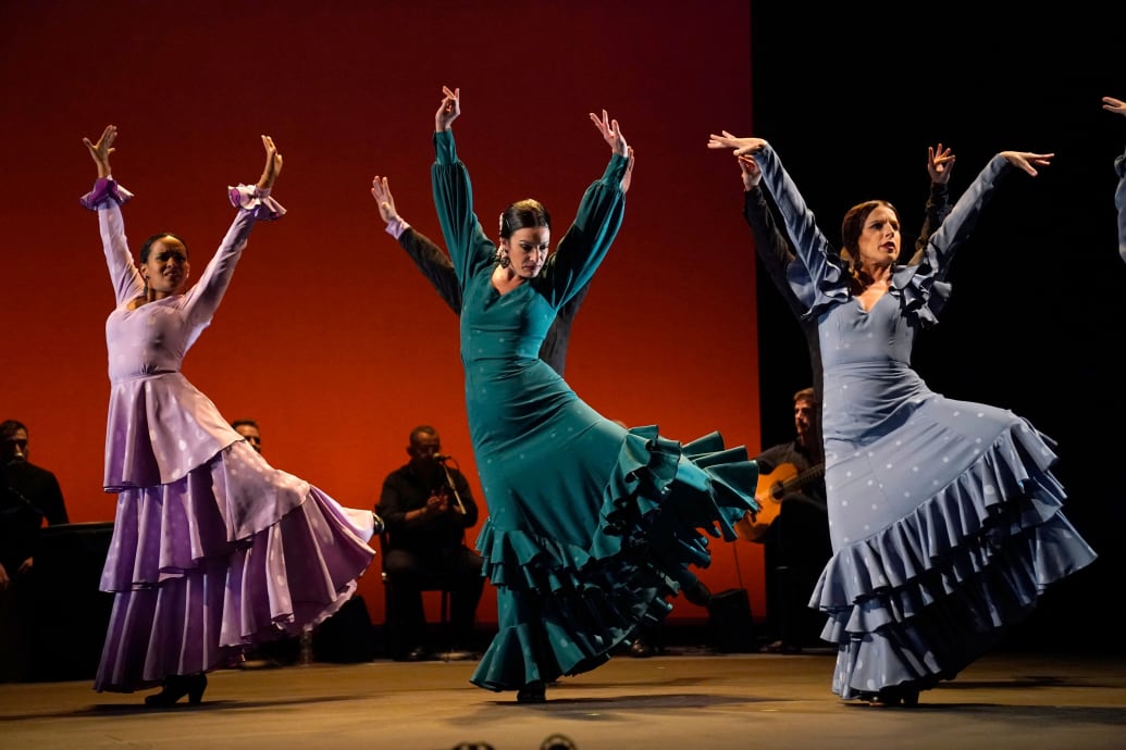 A photo of Flamenco Vivo dancers during a June 2013 dress rehearsal at the Joyce Theater in New York City.