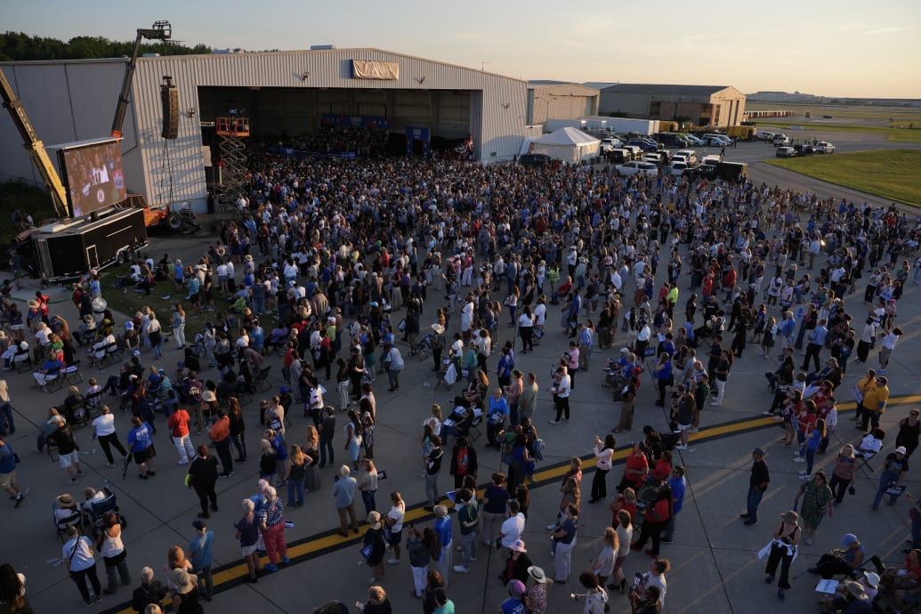 People attend a campaign event for Democratic presidential candidate, U.S. Vice President Kamala Harris and Democratic vice presidential candidate Minnesota Gov. Tim Walz on August 7, 2024 in Detroit, Michigan. 