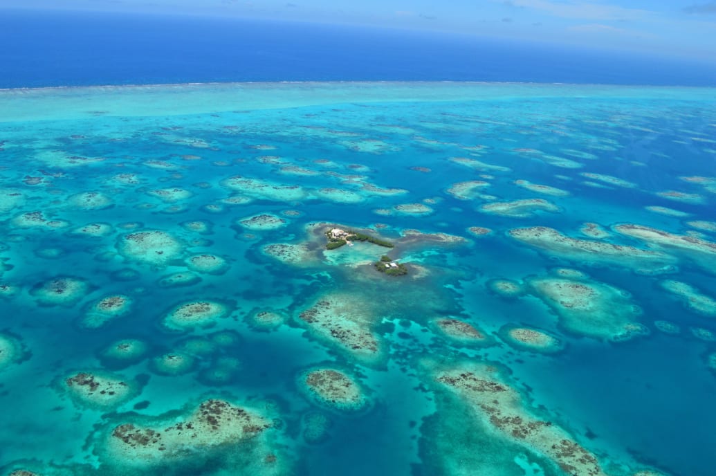 An aerial photograph of Gladden Private Island in Belize.