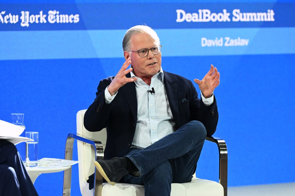 David Zaslav speaks onstage during The New York Times Dealbook Summit 2023 at Jazz at Lincoln Center on November 29, 2023 in New York City