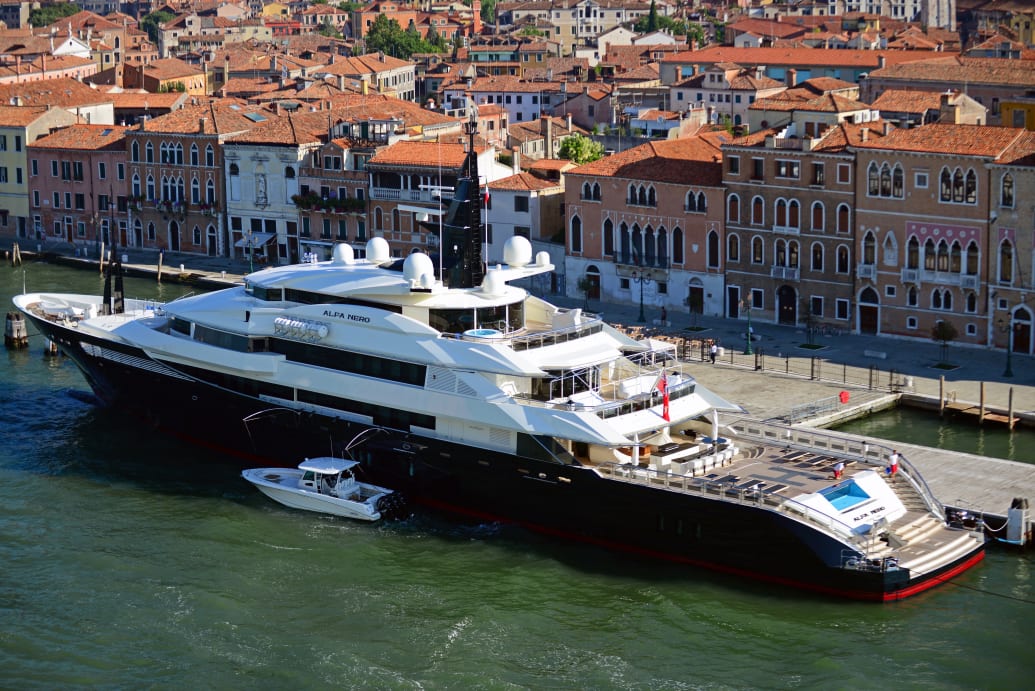 A photo of the Alfa Nero, luxurious yacht in Canale della Giudecca, Venice, Italy.