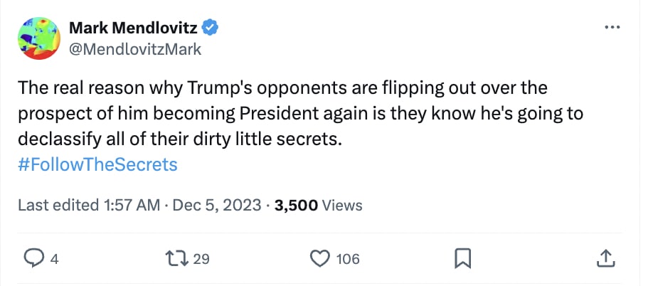 A tweet shared by the pro-Trump activist and self-identified journalist Mark Mendlovitz on X, the social media platform formerly known as Twitter, misidentifying Kamala Harris’ race.