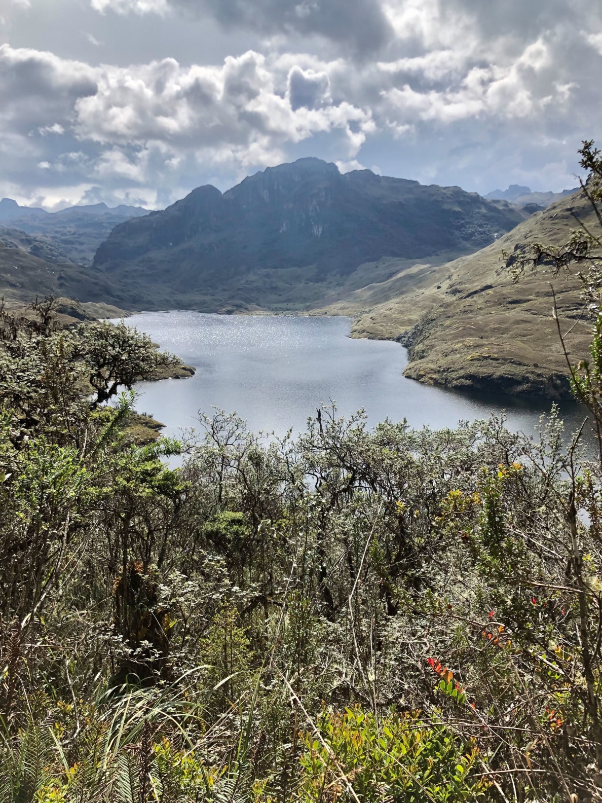A photograph of a the Llaviucu Lake along the Inca trail.
