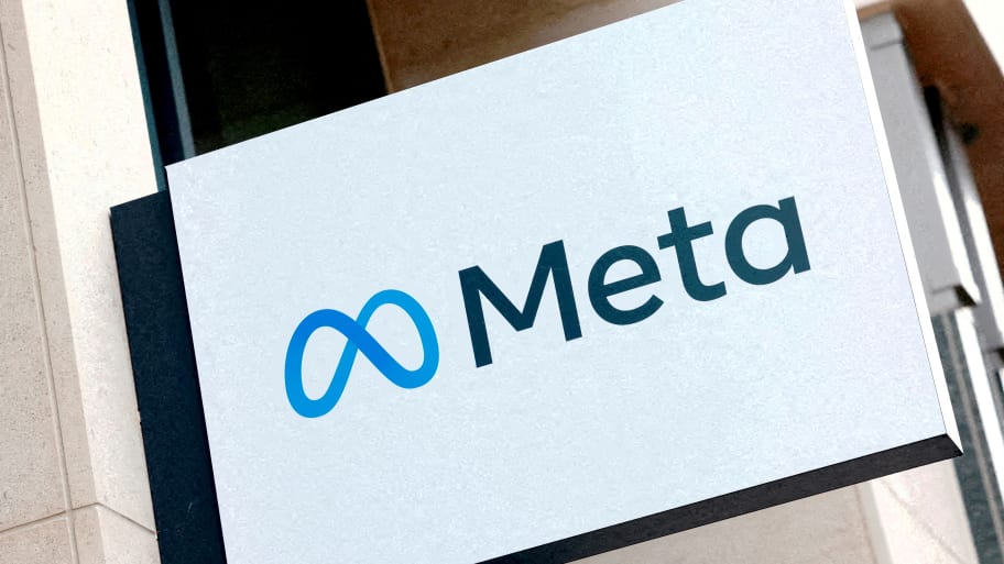 The logo of Meta Platforms' business group is seen in Brussels.