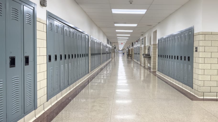 Corridor of a public school with lockers 