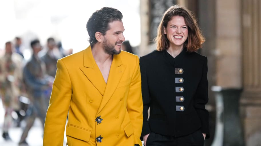 Kit Harington and Rose Leslie are seen outside Louis Vuitton during Paris Fashion Week