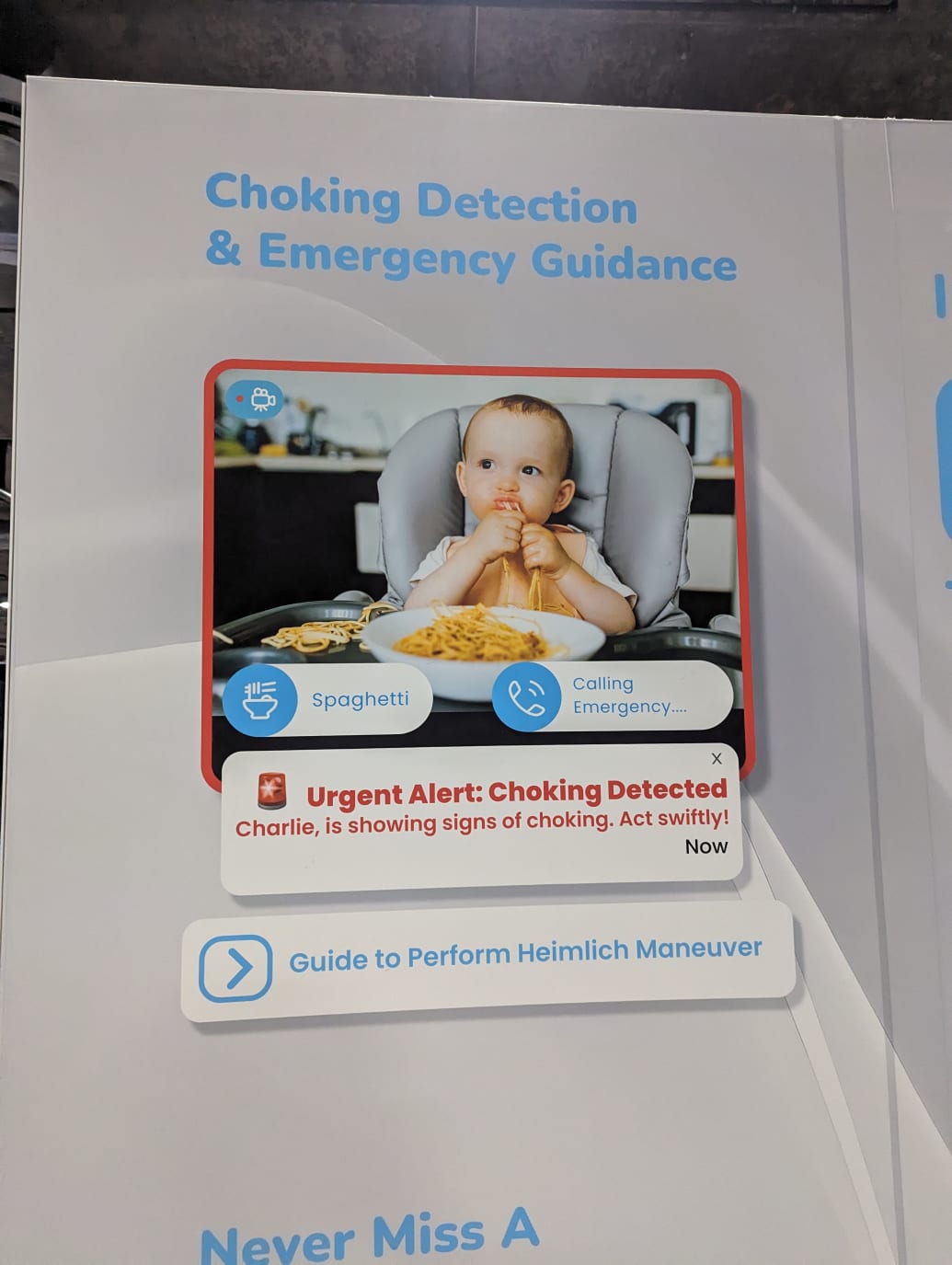 A display showing Chill Baby Tech's Cammy software that warns parents if their child is choking. 
