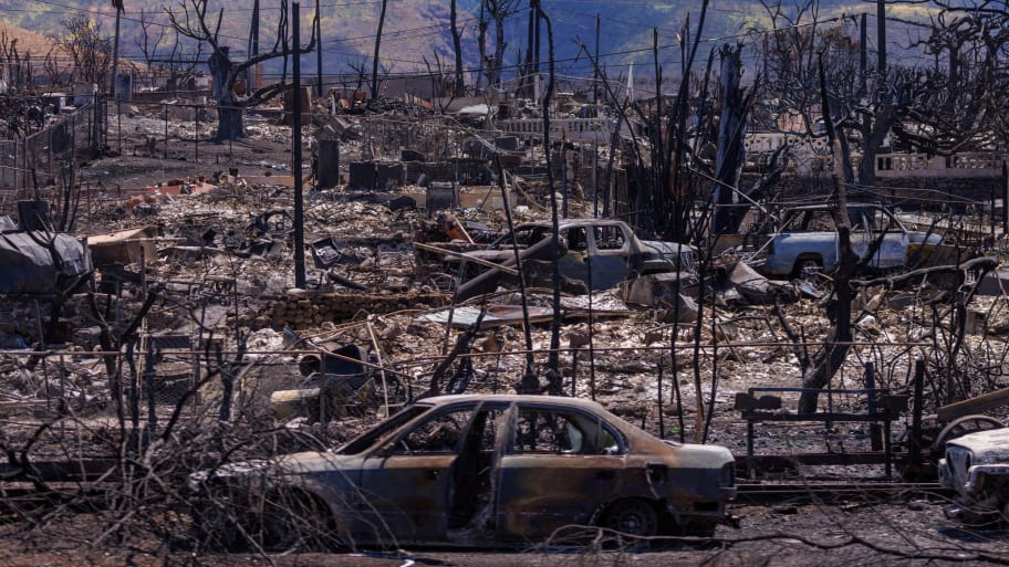 Fire damage is shown in the Wahikuli Terrace neighborhood in the fire ravaged town of Lahaina on the island of Maui in Hawaii, Aug. 15, 2023.