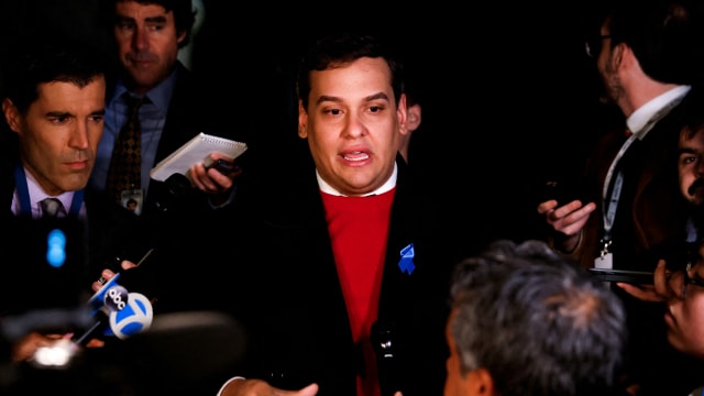 Rep. George Santos (R-NY) speaks to members of the media after his congressional colleagues voted not to expel him from the House, after he was indicted on 23 federal corruption charges, on Capitol Hill in Washington, U.S. November 1, 2023.
