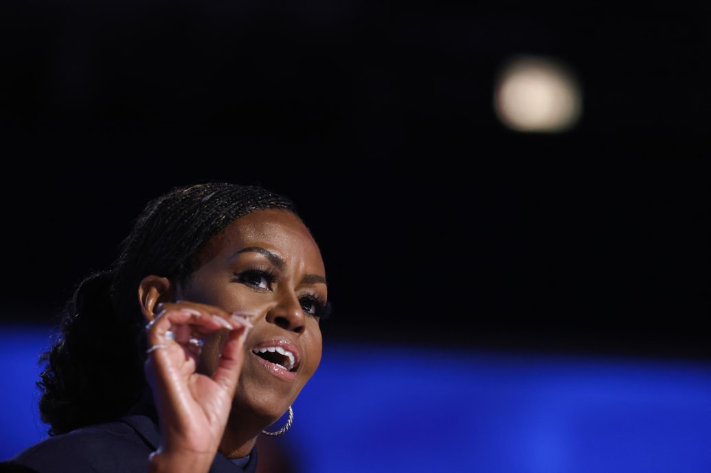 Former first lady of the United States Michelle Obama speaks during Day 2 of the Democratic National Convention (DNC) in Chicago, Illinois, U.S., August 20, 2024.