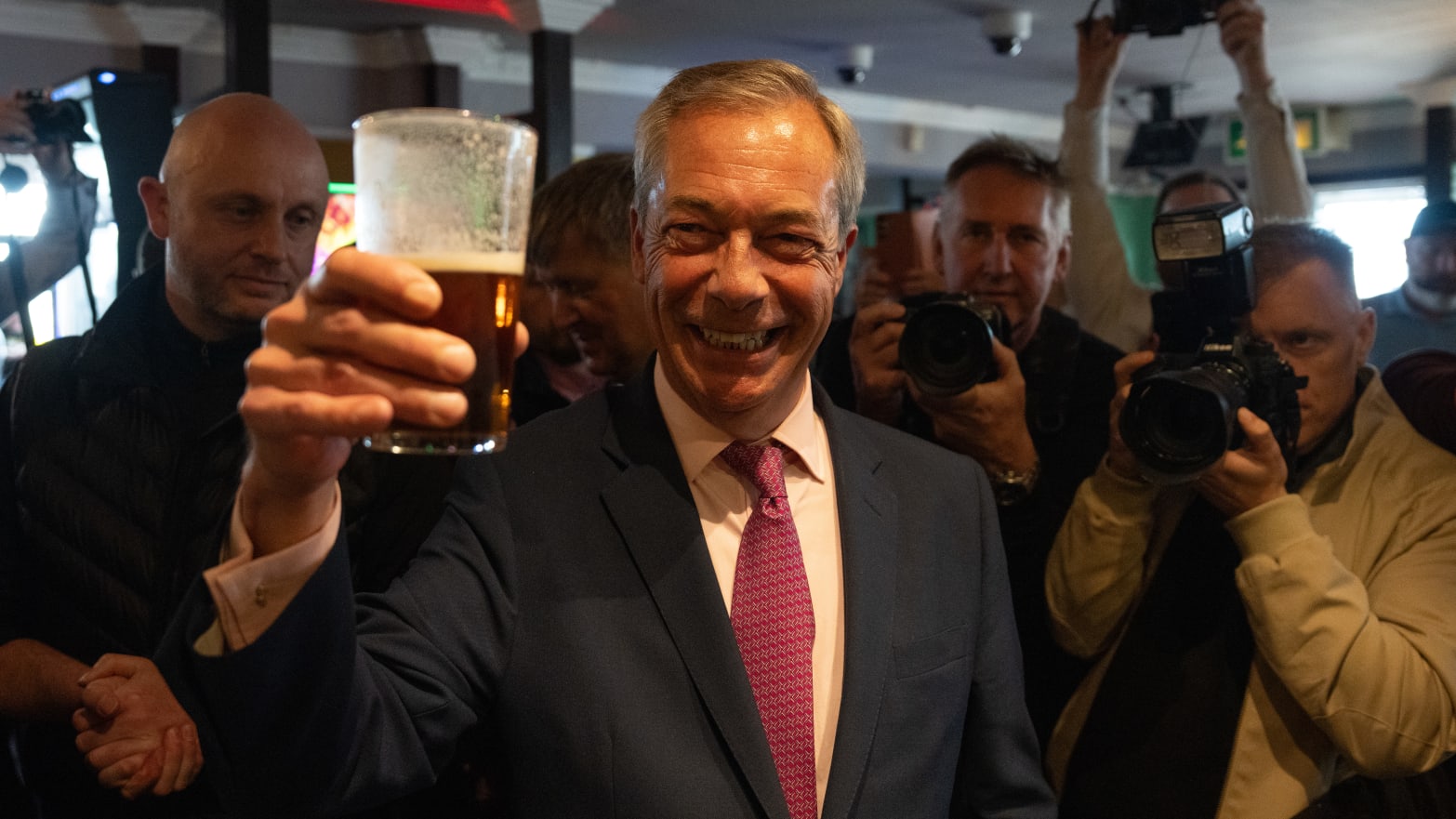 Nigel Farage enjoys a pint in Clacton.