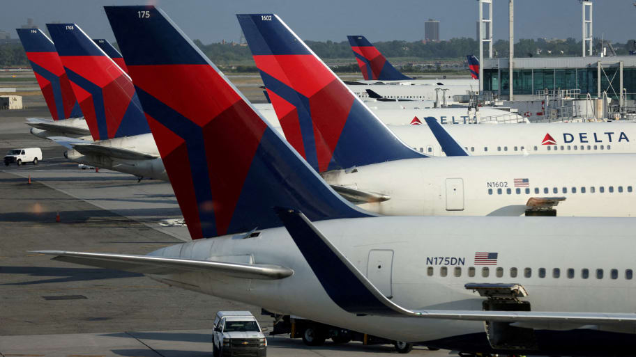 Delta Air Lines planes are seen at John F. Kennedy International Airport on the July 4th weekend in Queens, New York City, July 2, 2022.