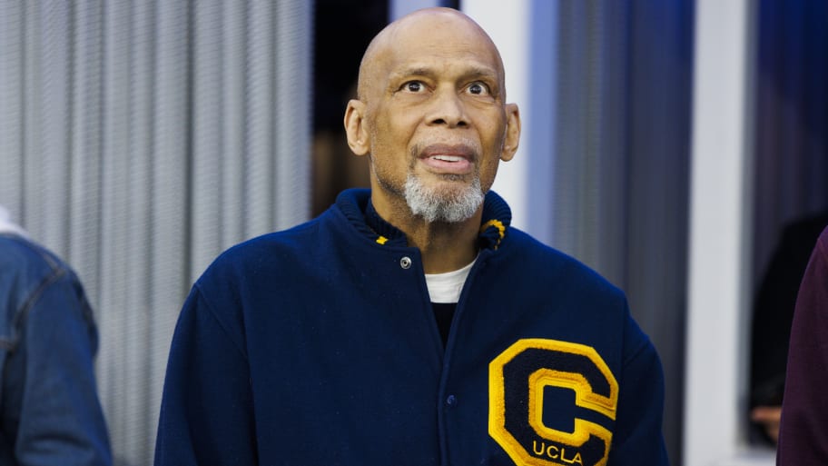 Former NBA player Kareem Abdul-Jabbar during a game between the Cleveland Browns and the Los Angeles Rams at SoFi Stadium.