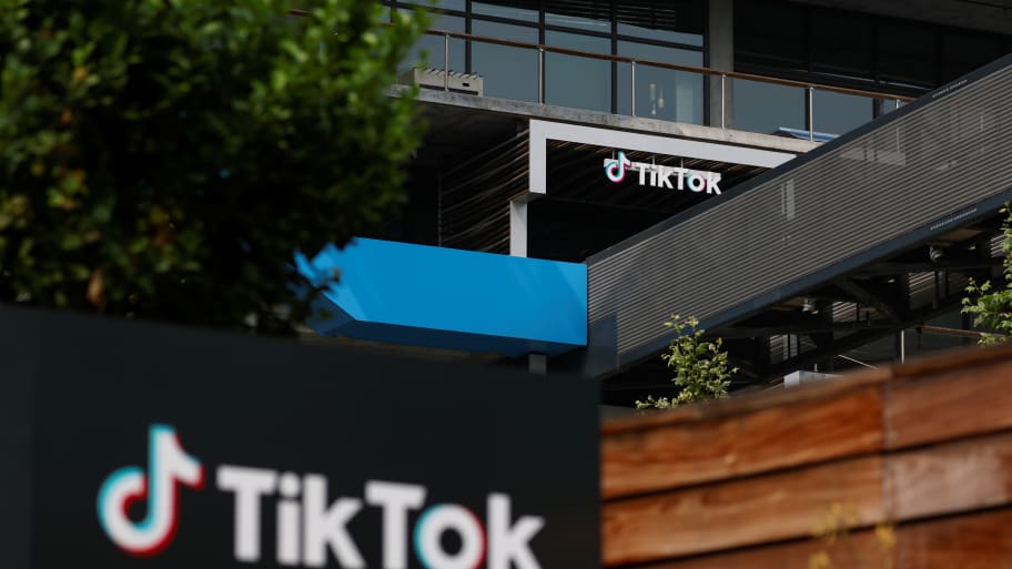 A sign outside the TikTok office in California.