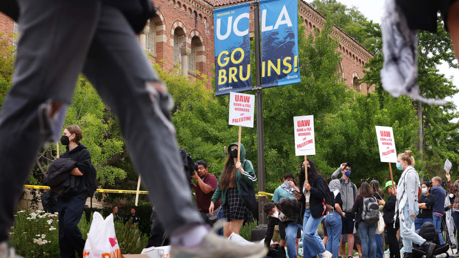 UCLA protestors gather on campus as a new pro-Palestinian encampment is built on campus.
